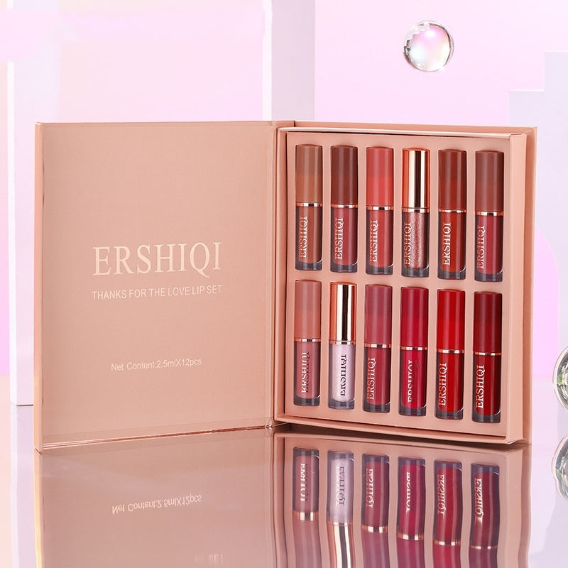 12-color Book Nonstick Cup Lip Glaze Set