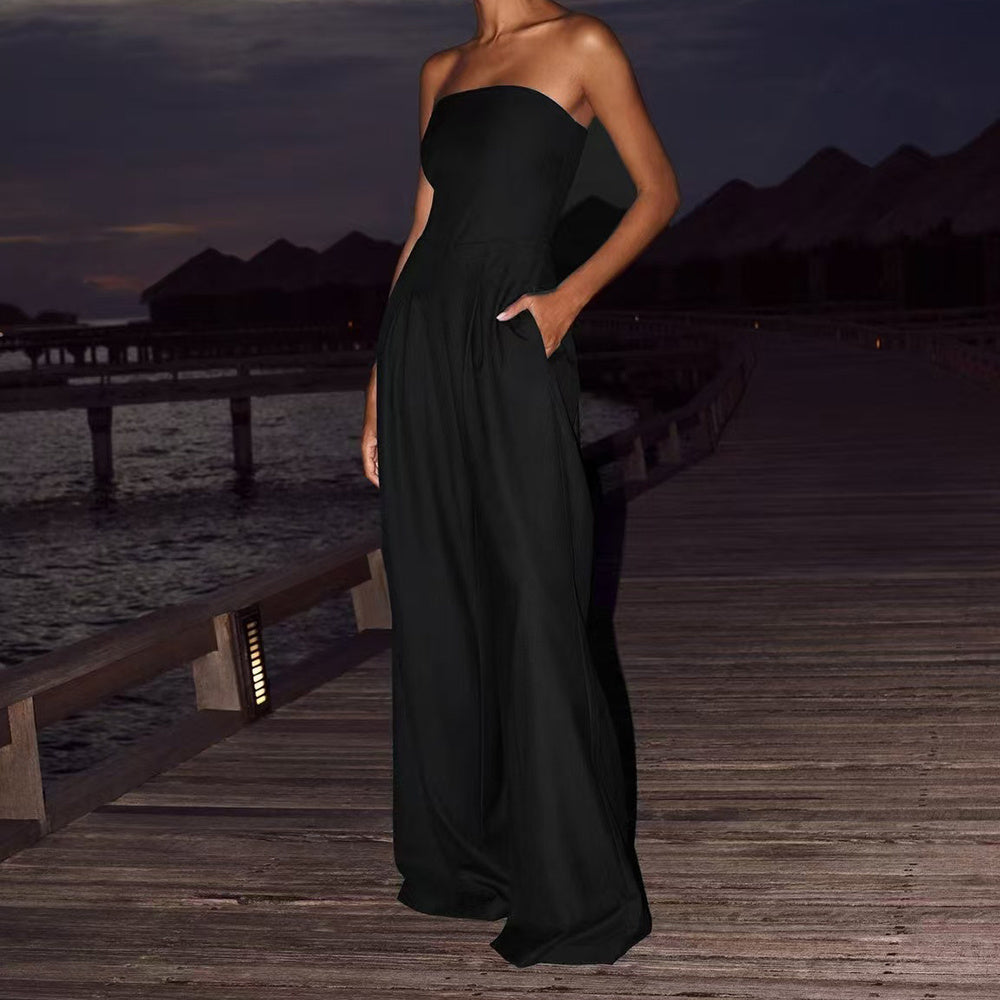 Backless Wide Leg Long Pants Overalls Women's Clothing