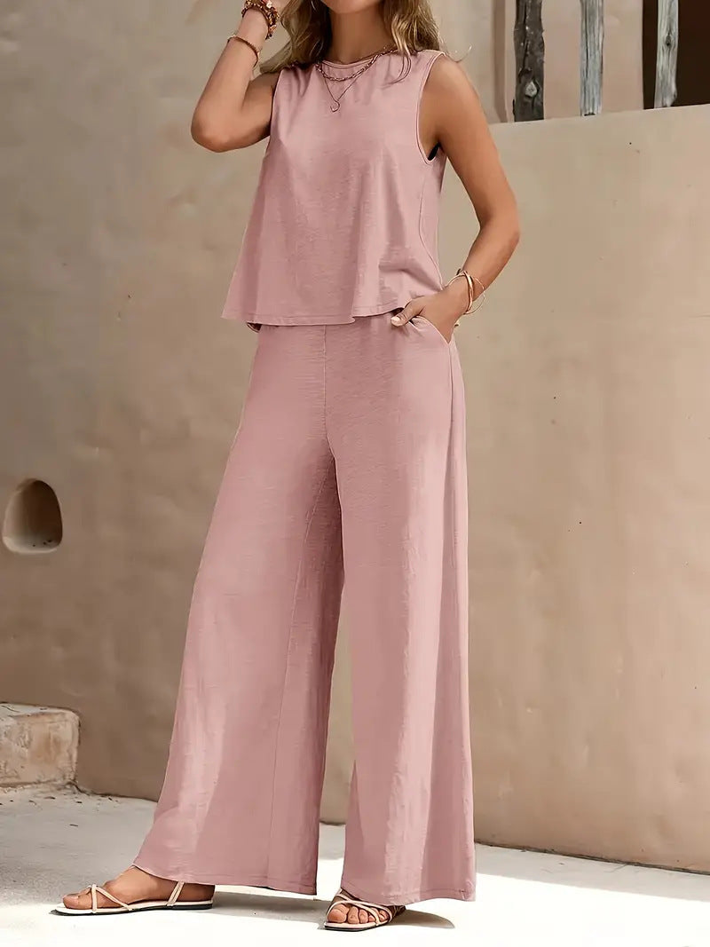 Solid Color Casual Loose Pants Sets For Women
