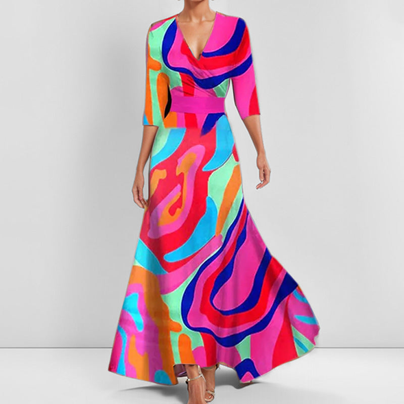 Slim V-Neck Printed Dress