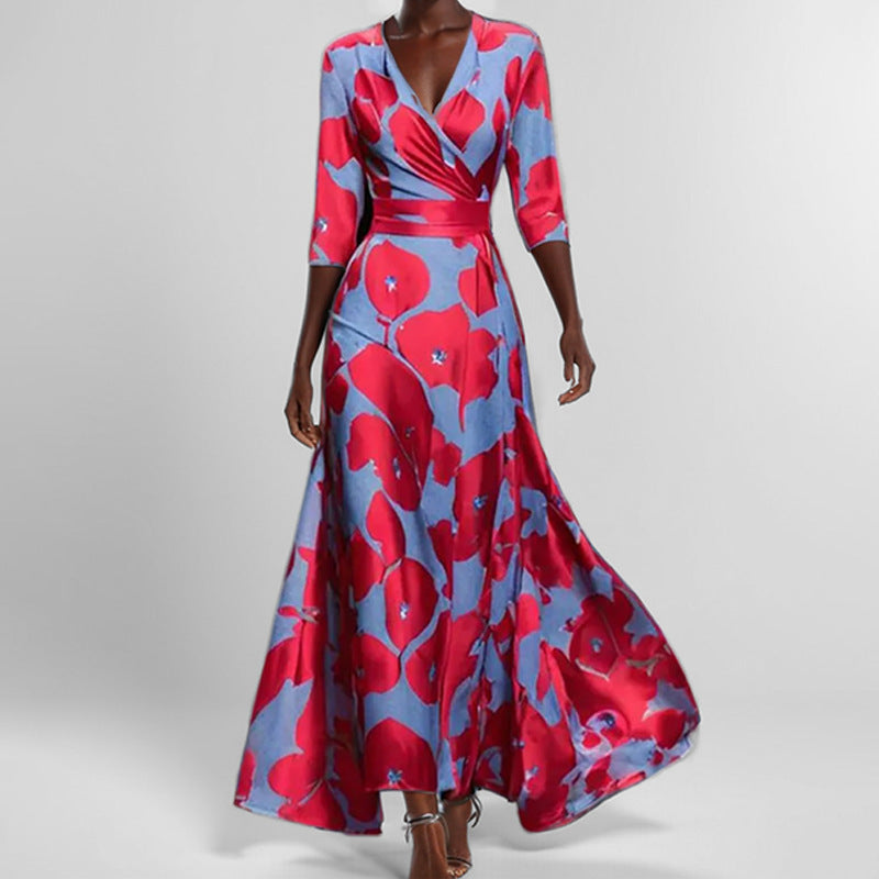 Slim V-Neck Printed Dress