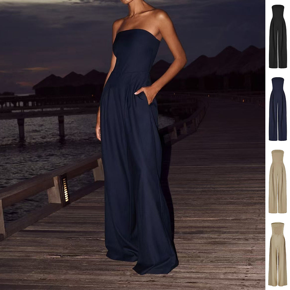Backless Wide Leg Long Pants Overalls Women's Clothing