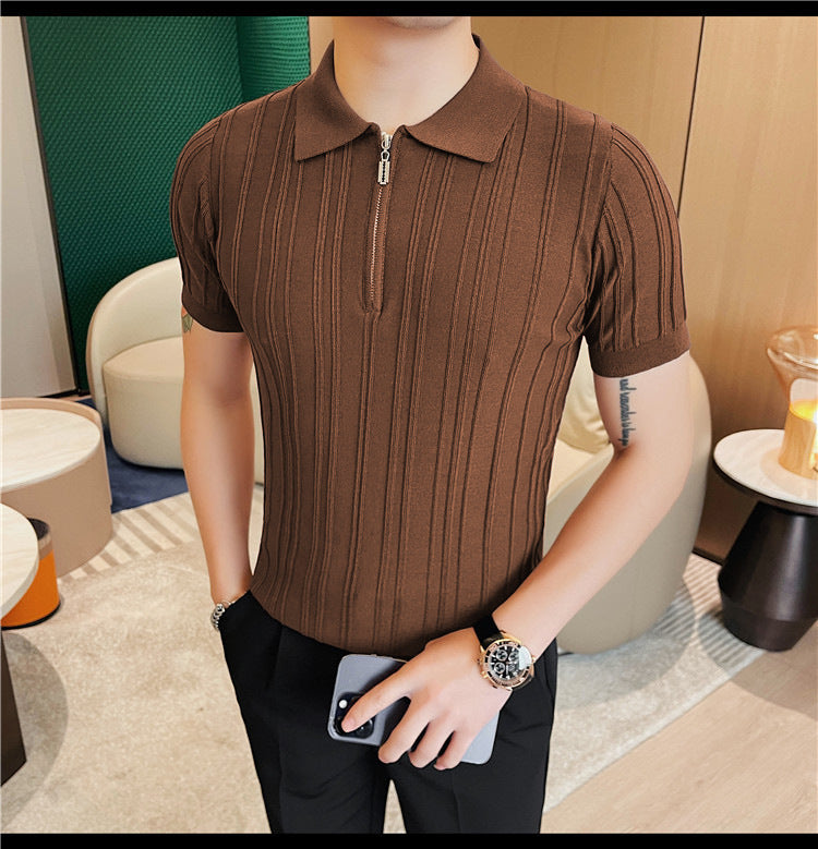 Men's Retro Jacquard Zipper Polo Shirt