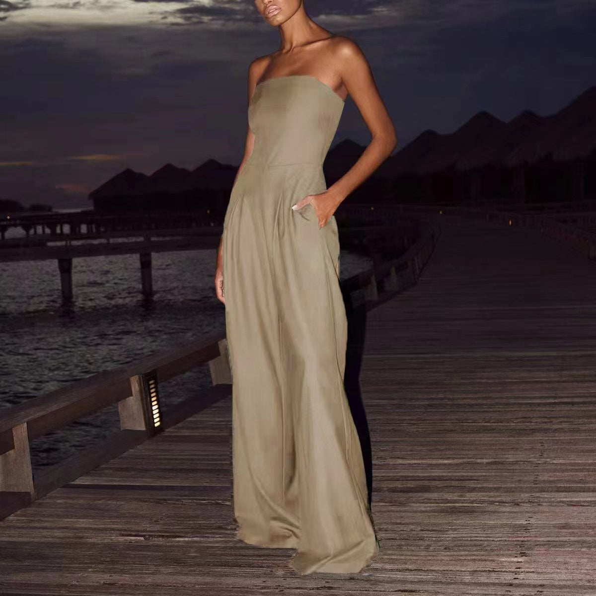 Backless Wide Leg Long Pants Overalls Women's Clothing