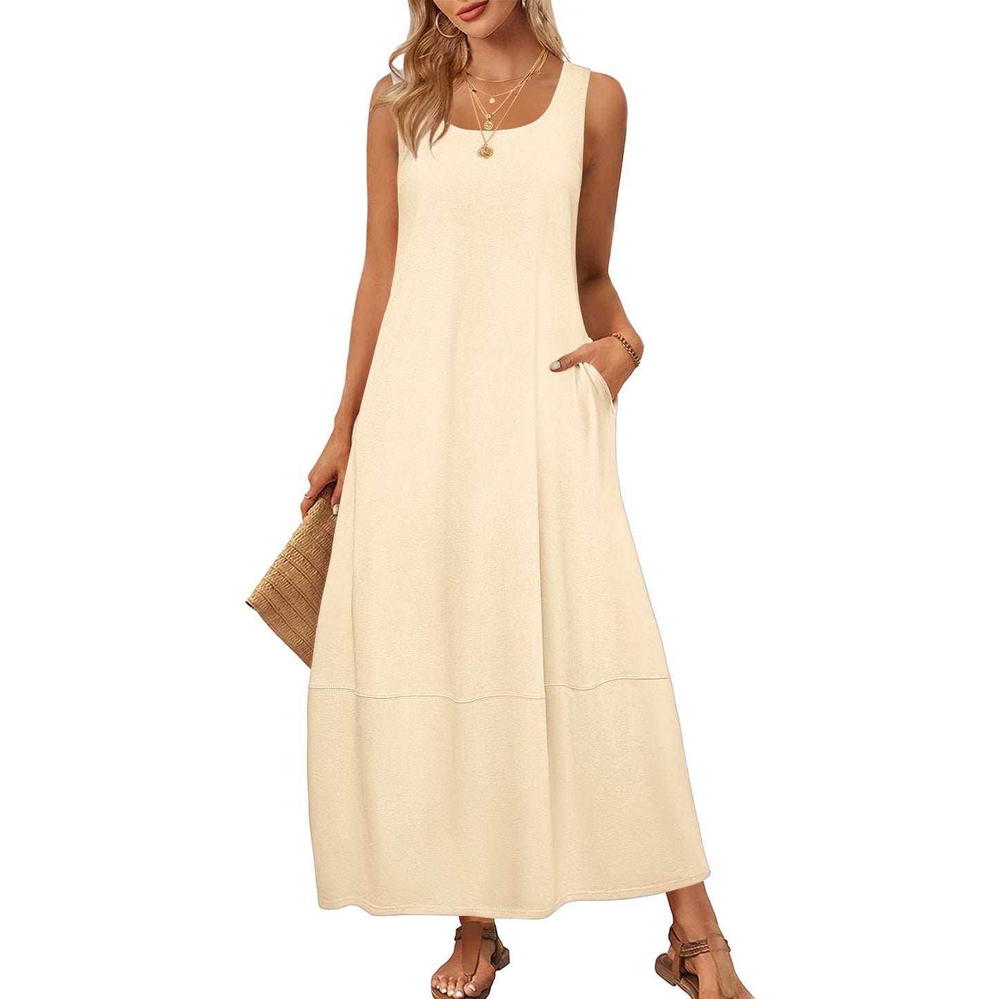 Solid Color Pocket Sleeveless Casual Holiday Dress
