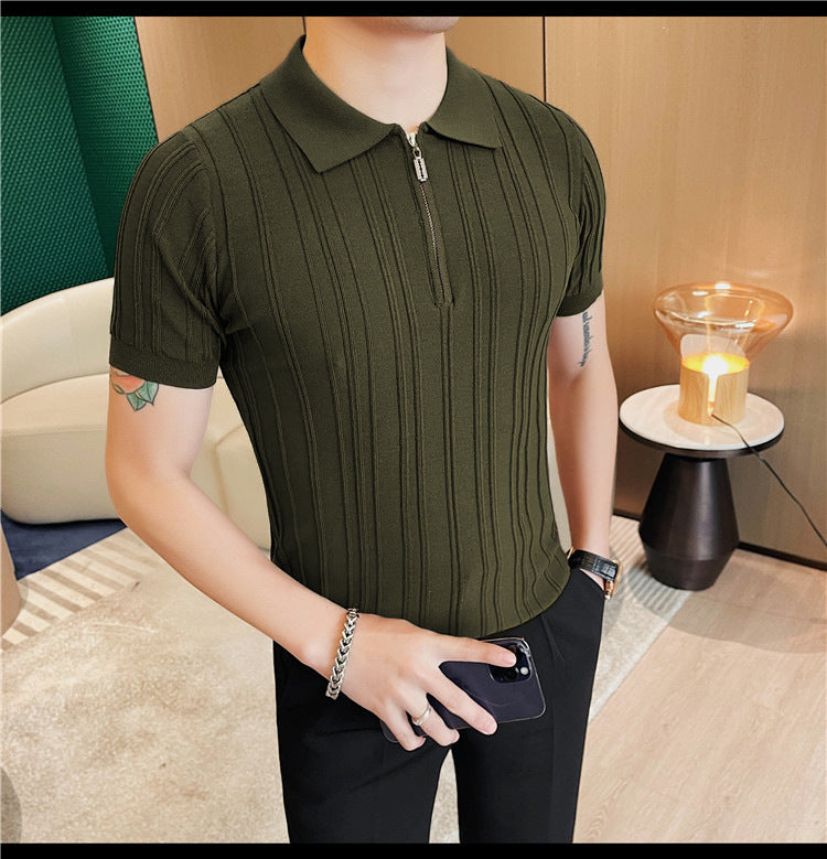 Men's Retro Jacquard Zipper Polo Shirt