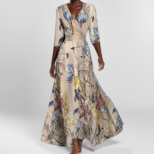 Slim V-Neck Printed Dress