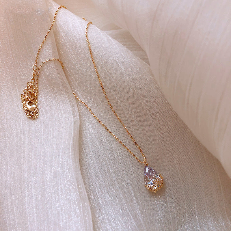 Crystal Water Drop Pendant Necklace Women's
