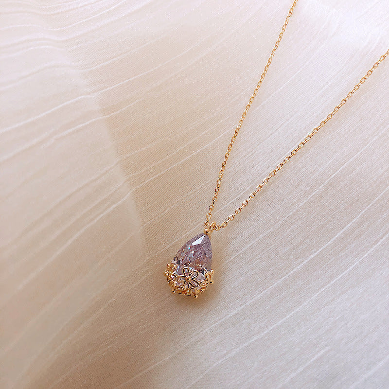 Crystal Water Drop Pendant Necklace Women's