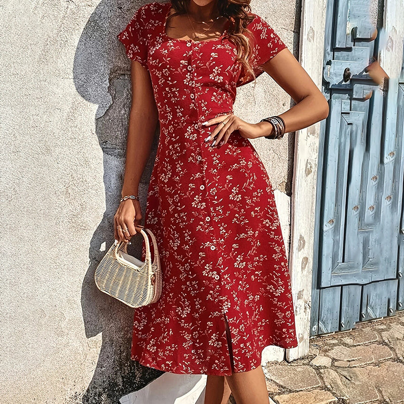 Summer Floral Print Maxi Dress Women Beach Party Dresses