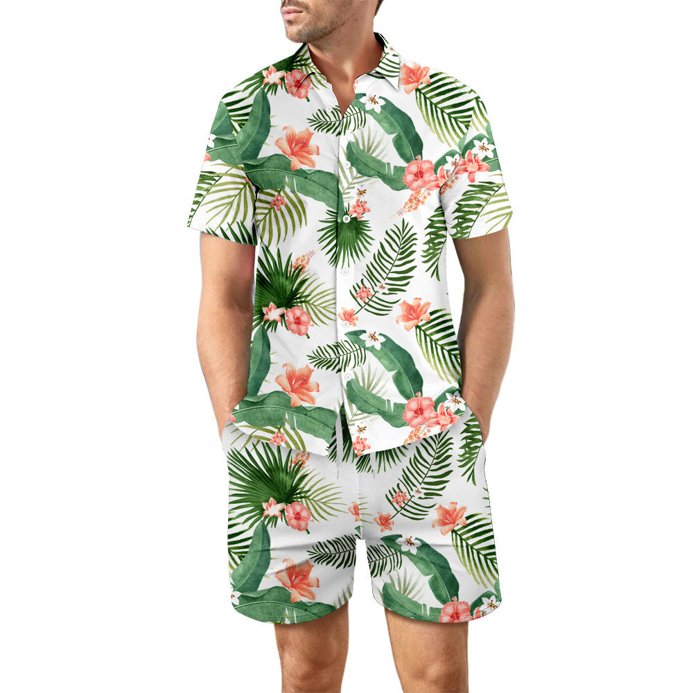 Printed Beach Shirt  Shorts Casual Short Sleeve Suits For Men Clothing