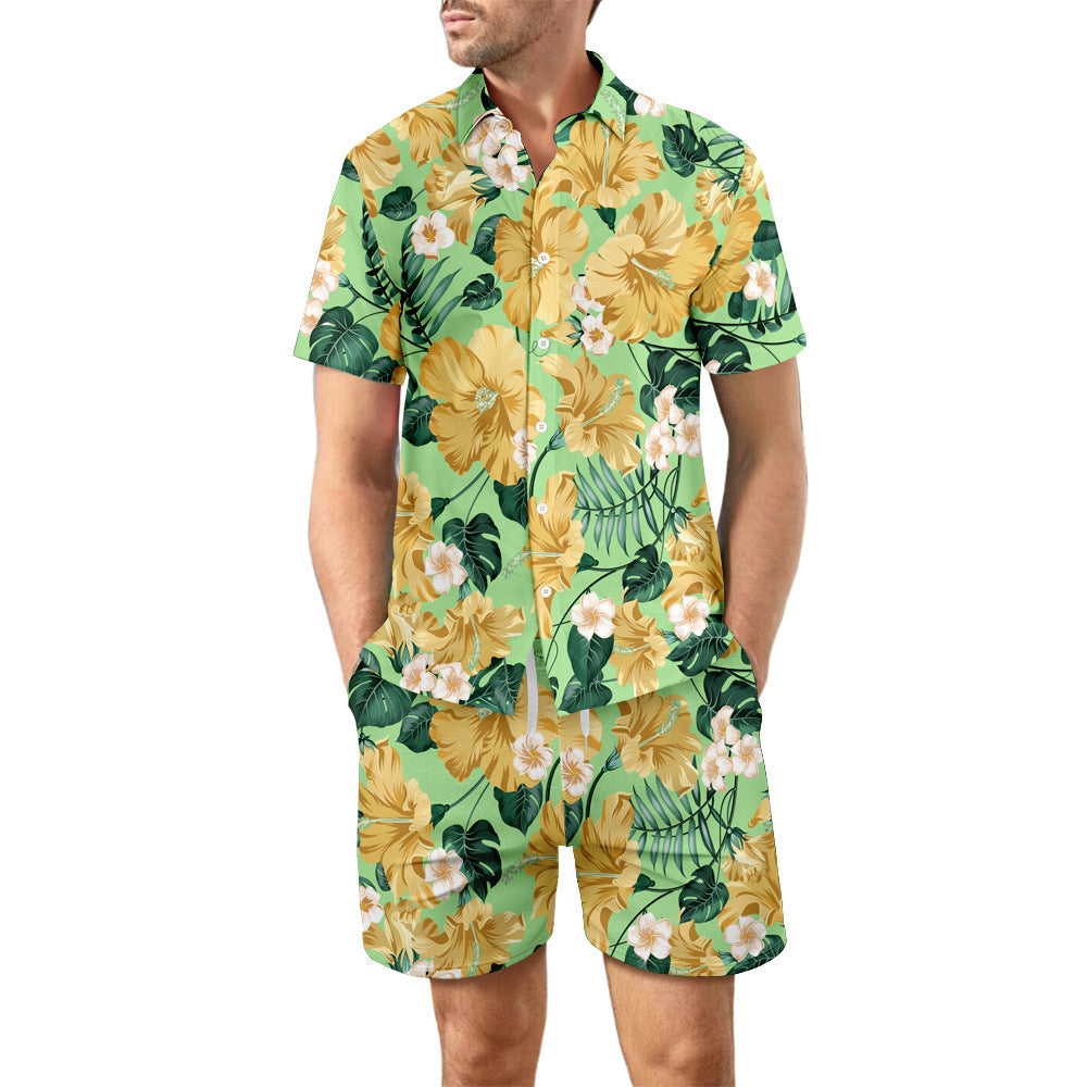 Printed Beach Shirt  Shorts Casual Short Sleeve Suits For Men Clothing