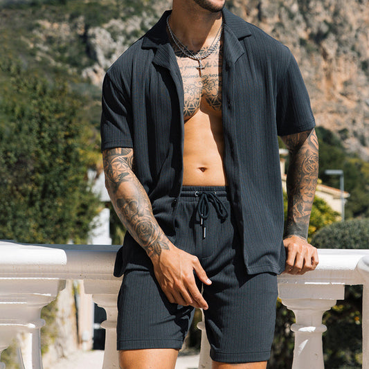 Men's Two Piece Set Short Sleeve Beach Style Suits Men Streetwear