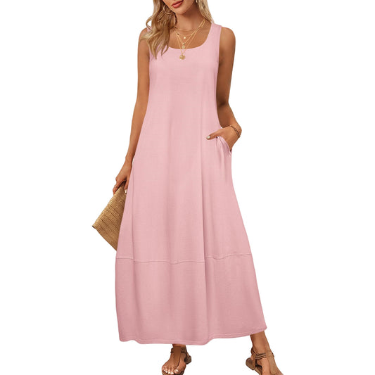 Solid Color Pocket Sleeveless Casual Holiday Dress