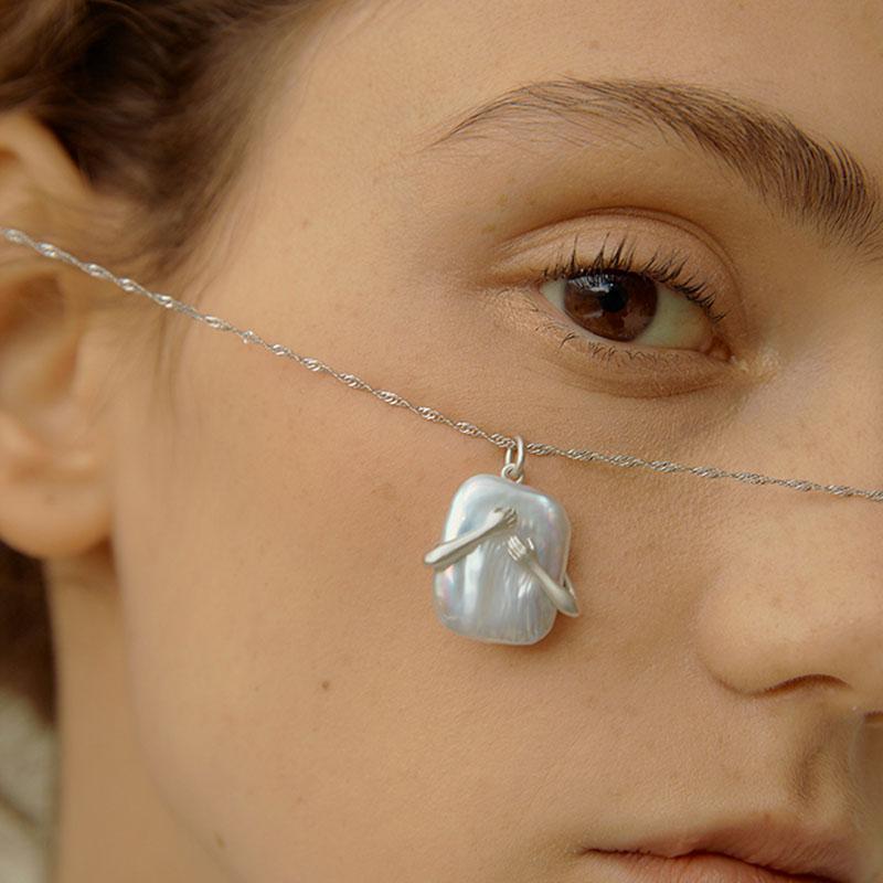 Unique Square Baroque Pearl Couple Pendant