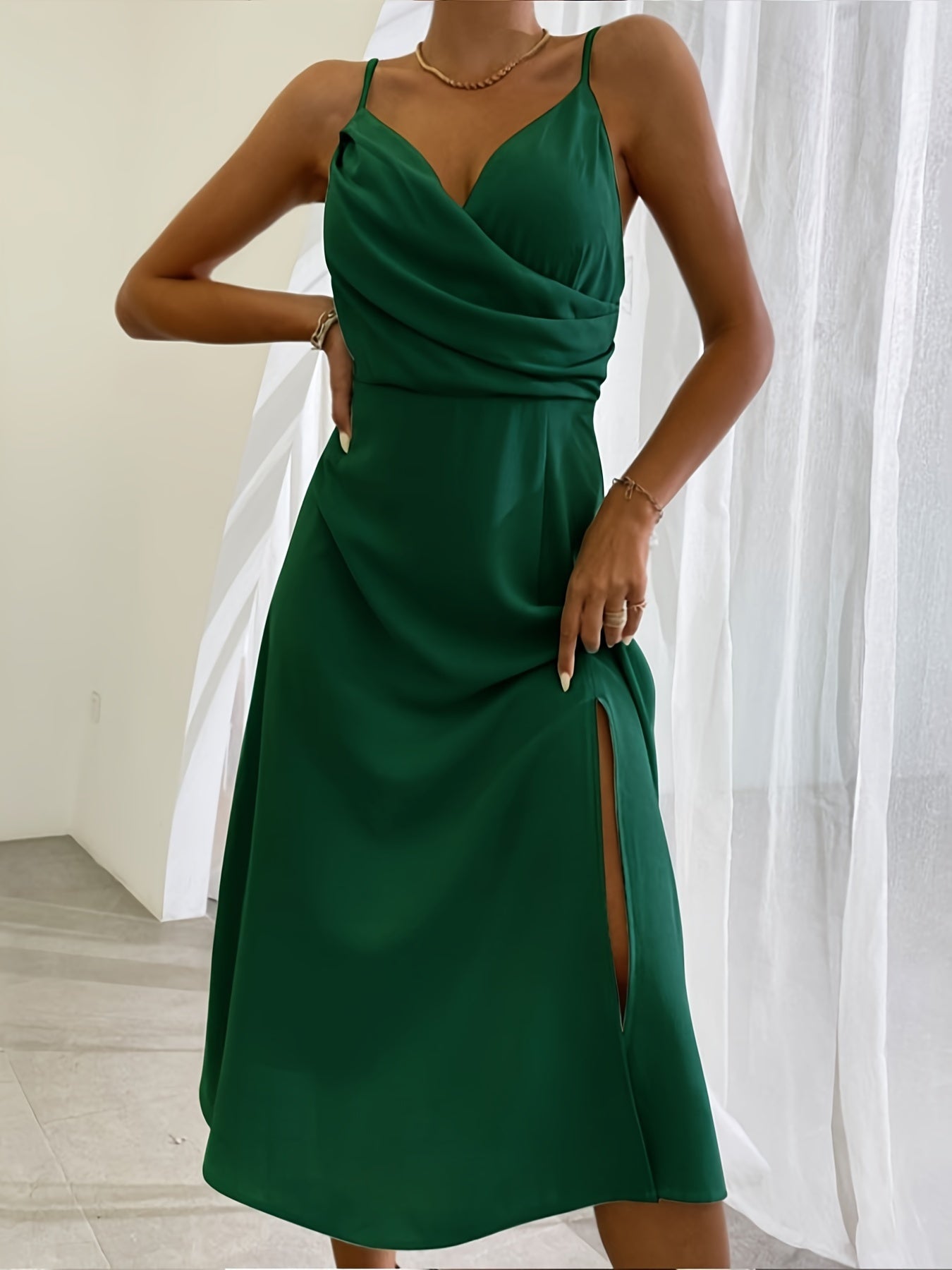 V-neck Slit Sling Dress Summer Fashion