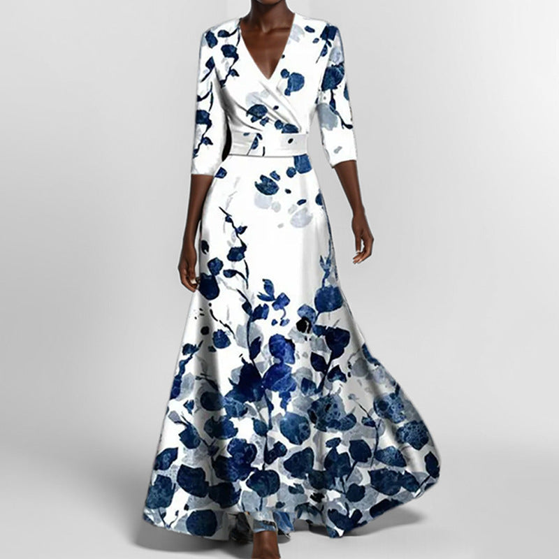 Slim V-Neck Printed Dress