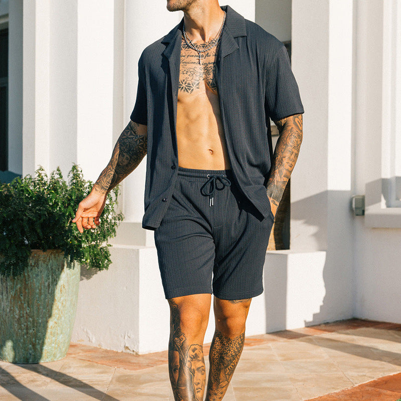 Men's Two Piece Set Short Sleeve Beach Style Suits Men Streetwear