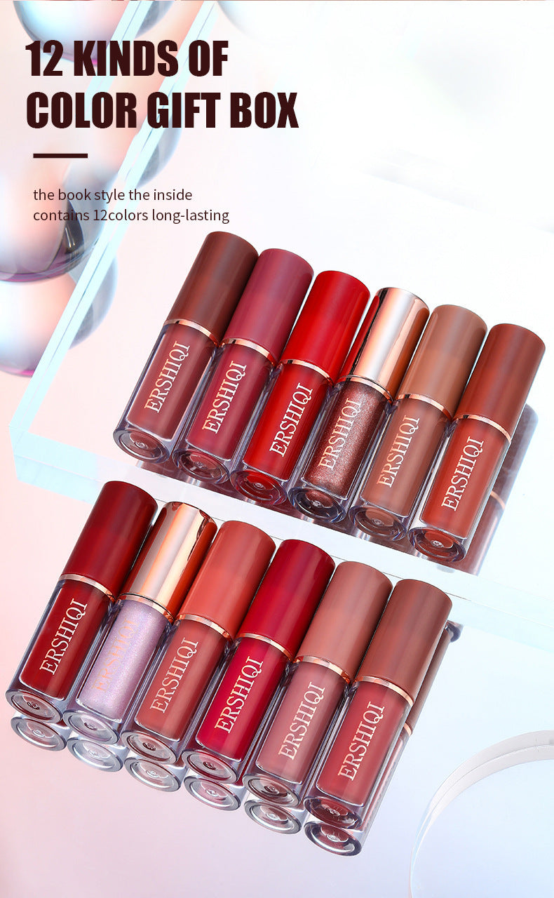 12-color Book Nonstick Cup Lip Glaze Set