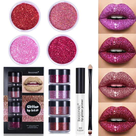 Waterproof Glitter Lip Gloss Kit with Lip Primer