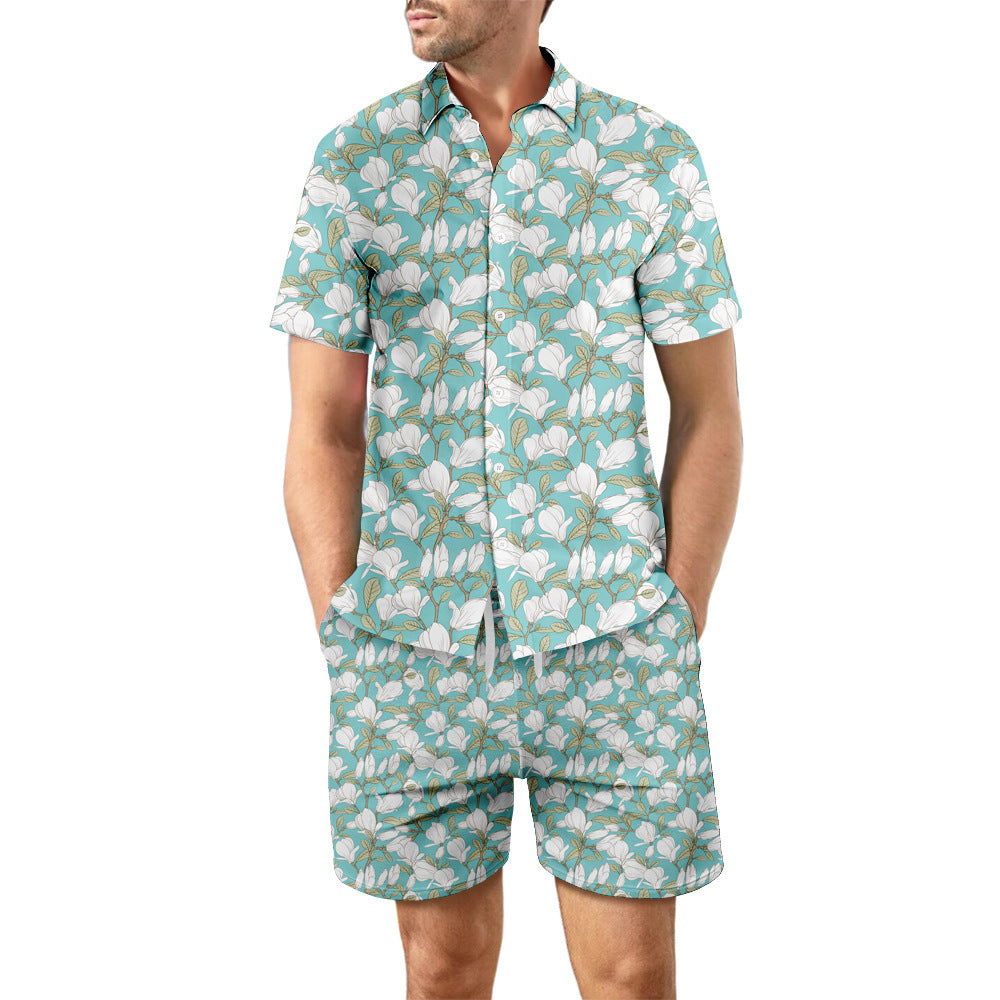 Printed Beach Shirt  Shorts Casual Short Sleeve Suits For Men Clothing