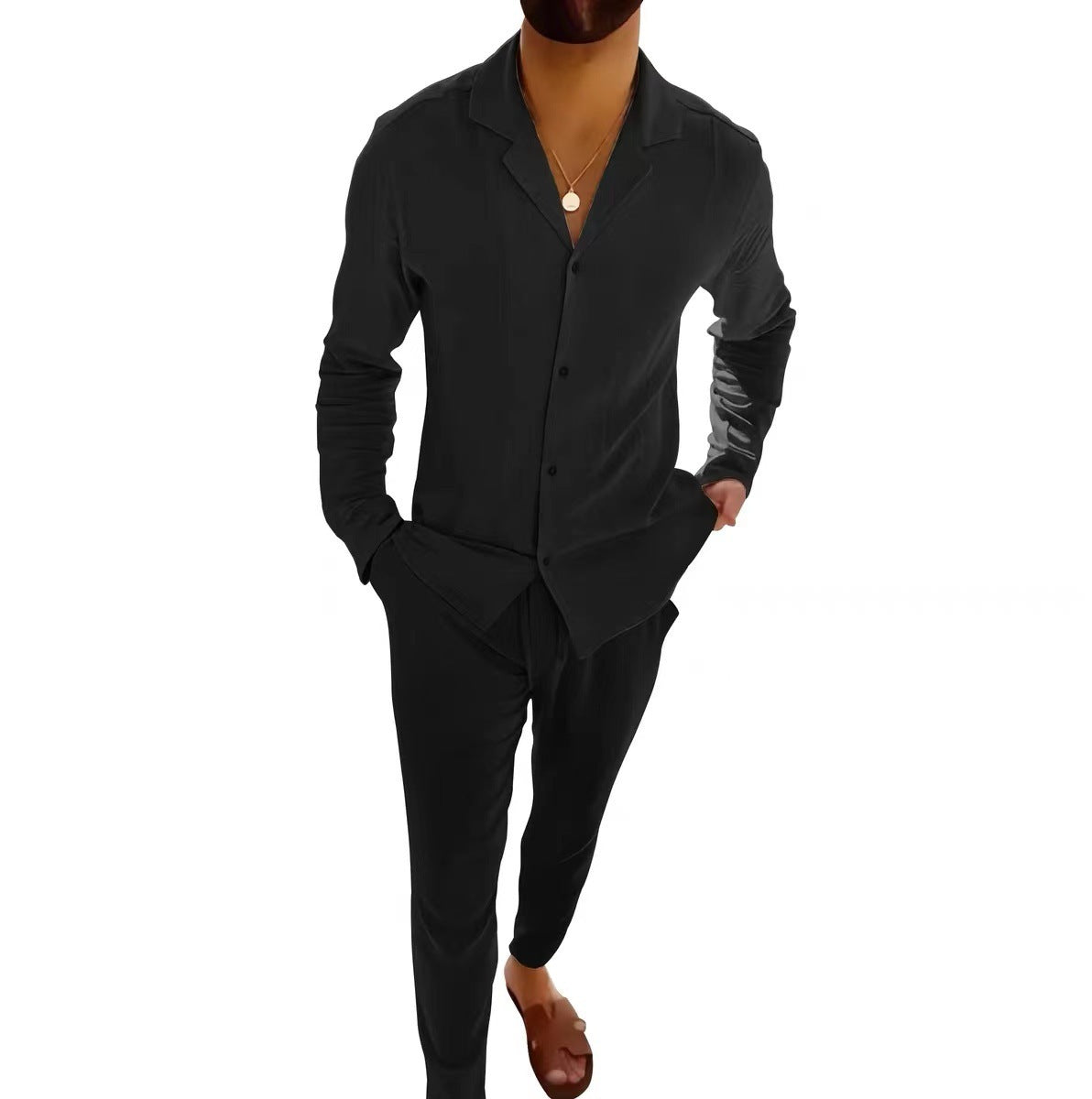 Casual Long-sleeved Suits Top And Slim-fit Trousers Men Clothing