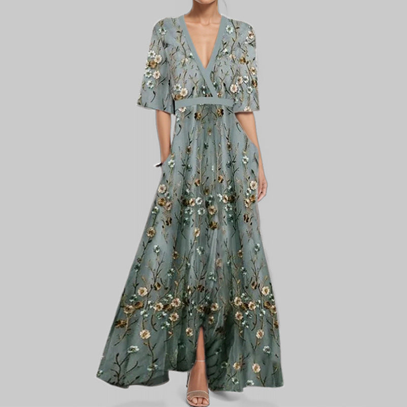 Slim V-Neck Printed Dress