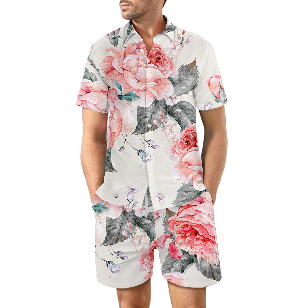 Printed Beach Shirt  Shorts Casual Short Sleeve Suits For Men Clothing