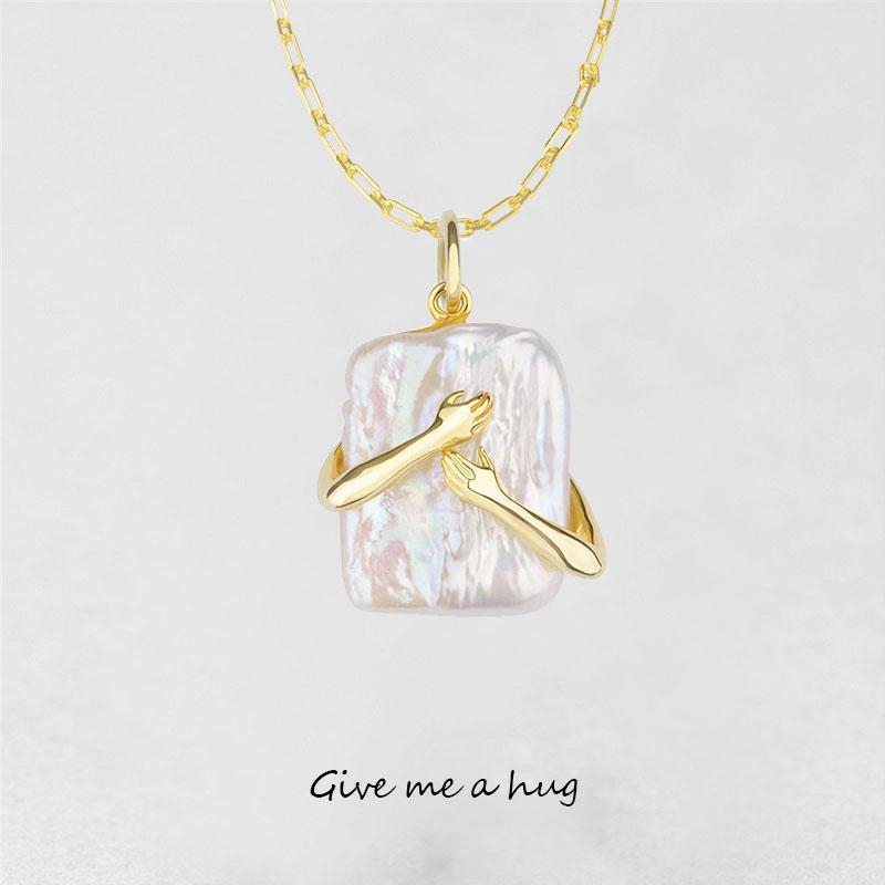 Unique Square Baroque Pearl Couple Pendant