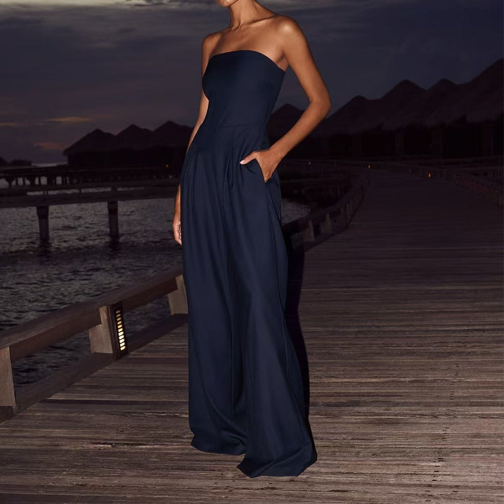 Backless Wide Leg Long Pants Overalls Women's Clothing