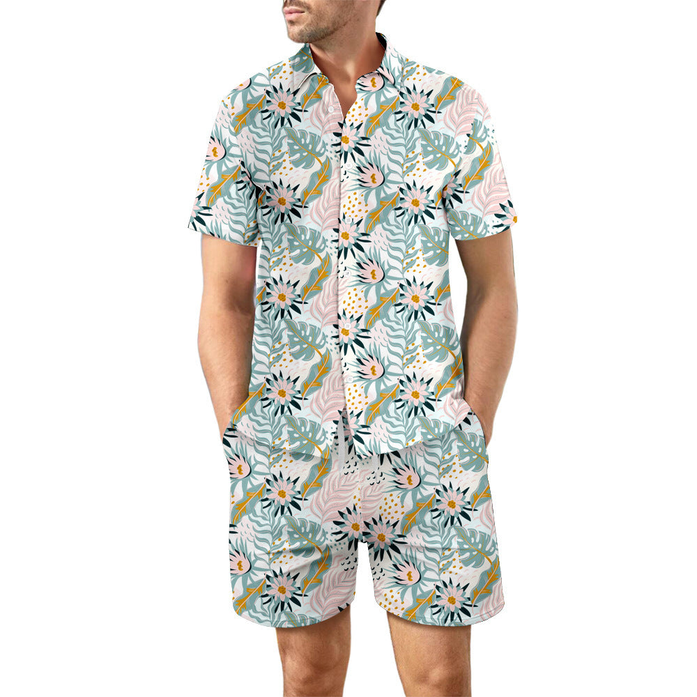 Printed Beach Shirt  Shorts Casual Short Sleeve Suits For Men Clothing