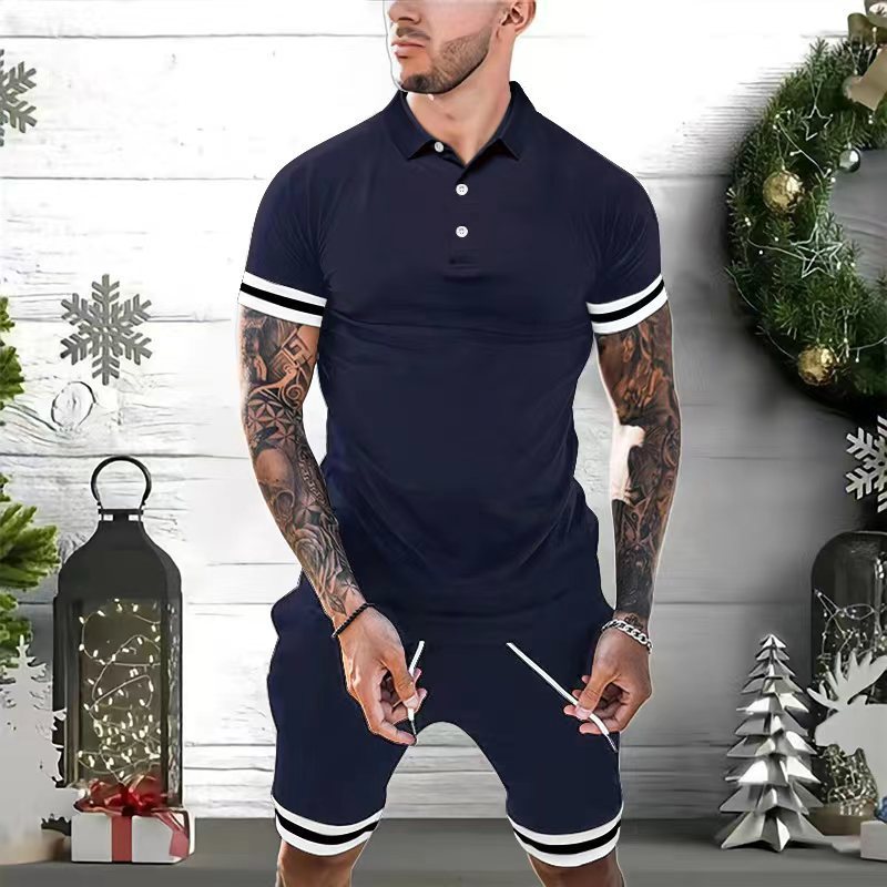 Mens Short Sets 2 Piece Outfits Polo Shirt Fashion Summer